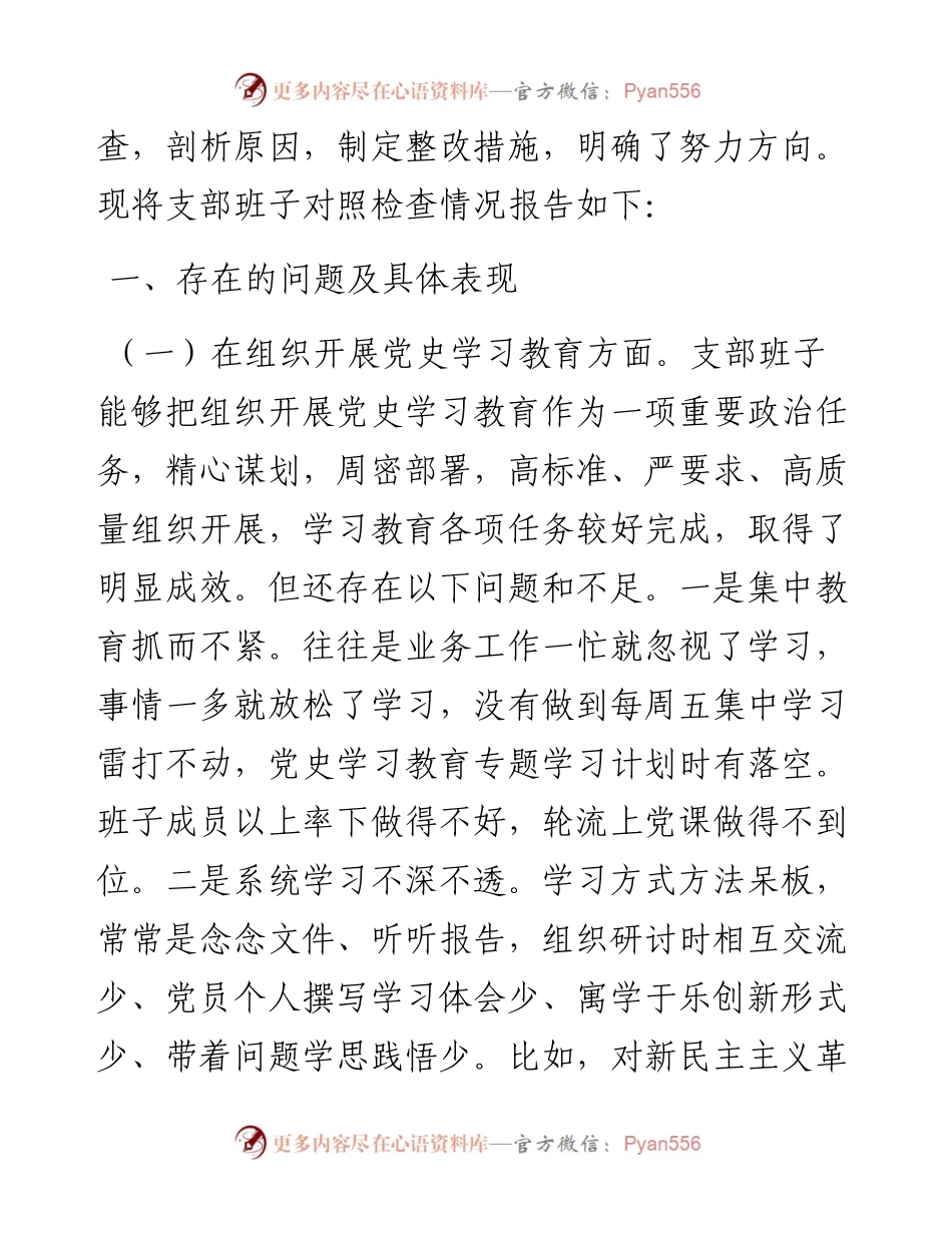 机关党支部党史专题组织生活会五个方面班子对照检查.docx_第2页