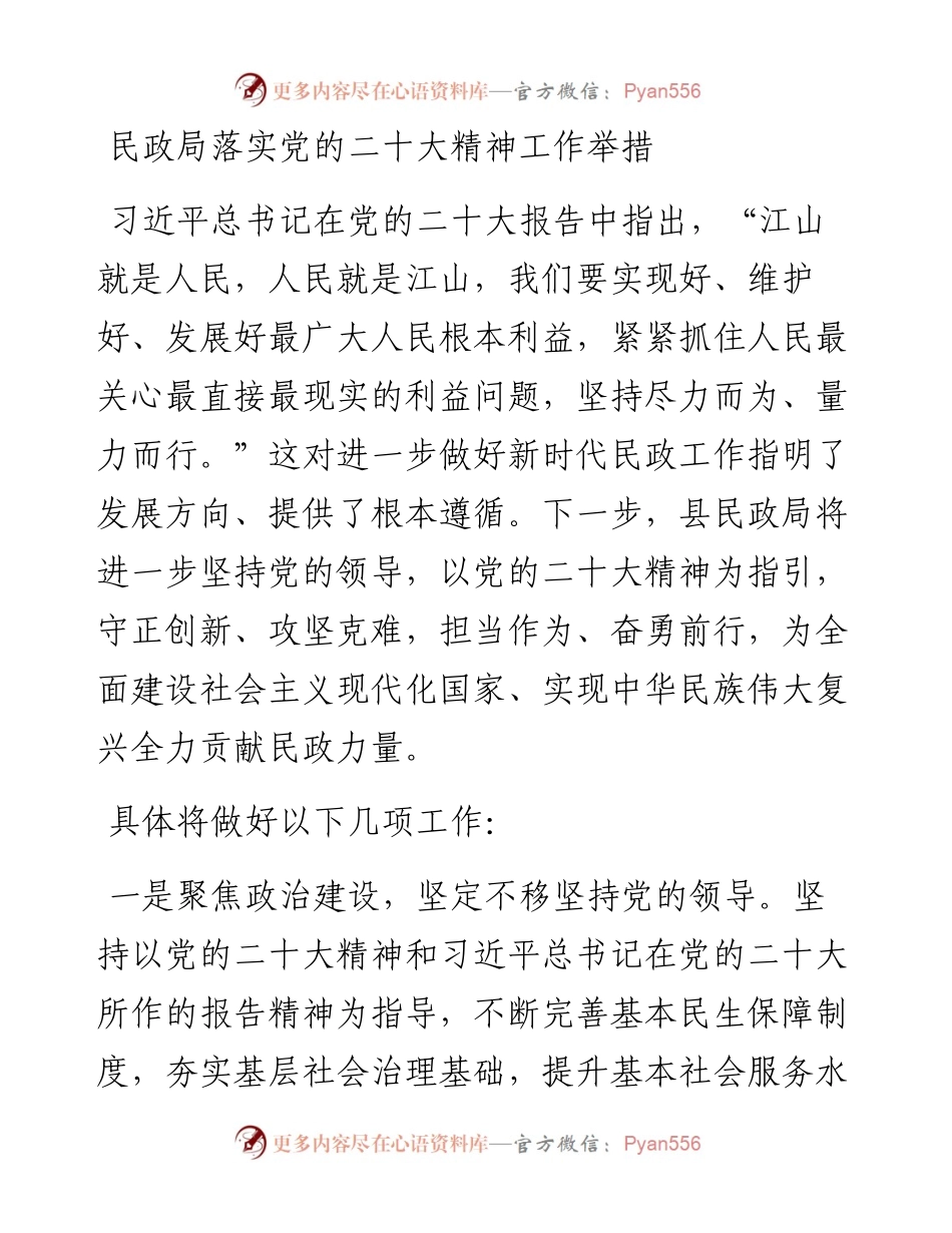 民政局落实党的二十大精神工作举措.docx_第1页