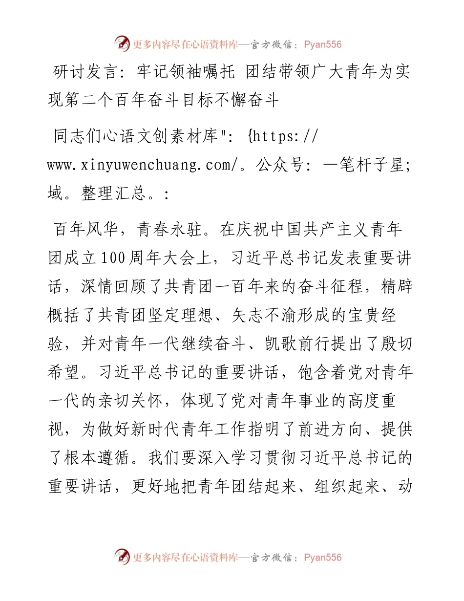 牢记领袖嘱托 团结带领广大青年为实现第二个百年奋斗目标不懈奋斗.docx_第1页