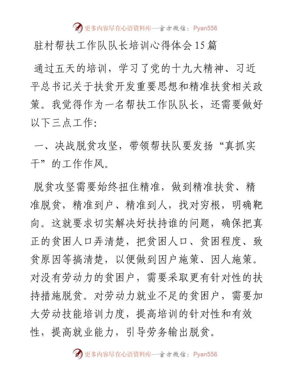 文汇系列3790--驻村帮扶工作队队长培训心得体会汇编（15篇）.docx_第1页
