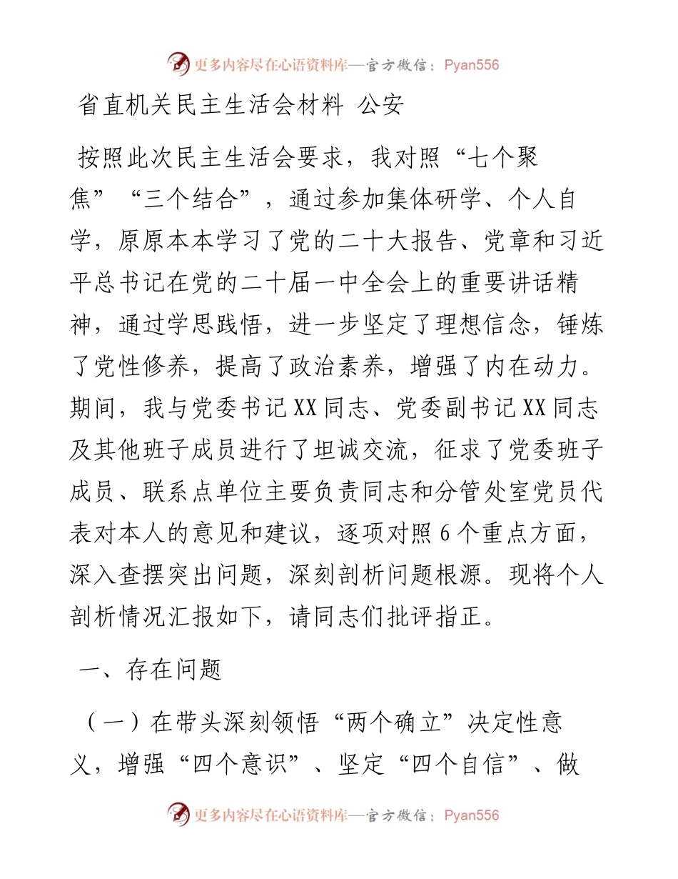 省直机关民主生活会材料---公安.docx_第1页