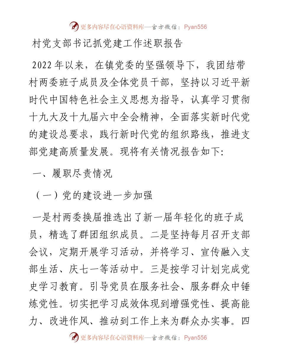 村党支部书记抓党建工作述职报告.docx_第1页
