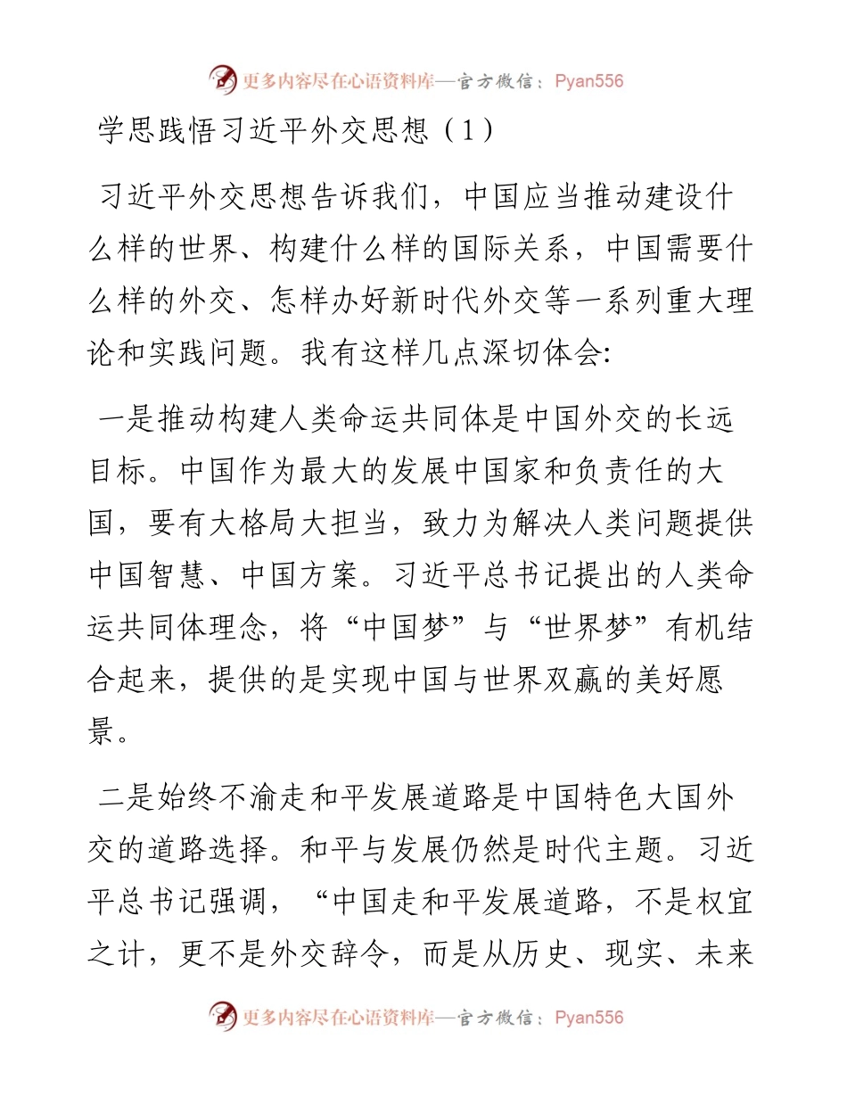 文汇系列5290--总书记外交思想学习纲要心得体会汇编.docx_第1页