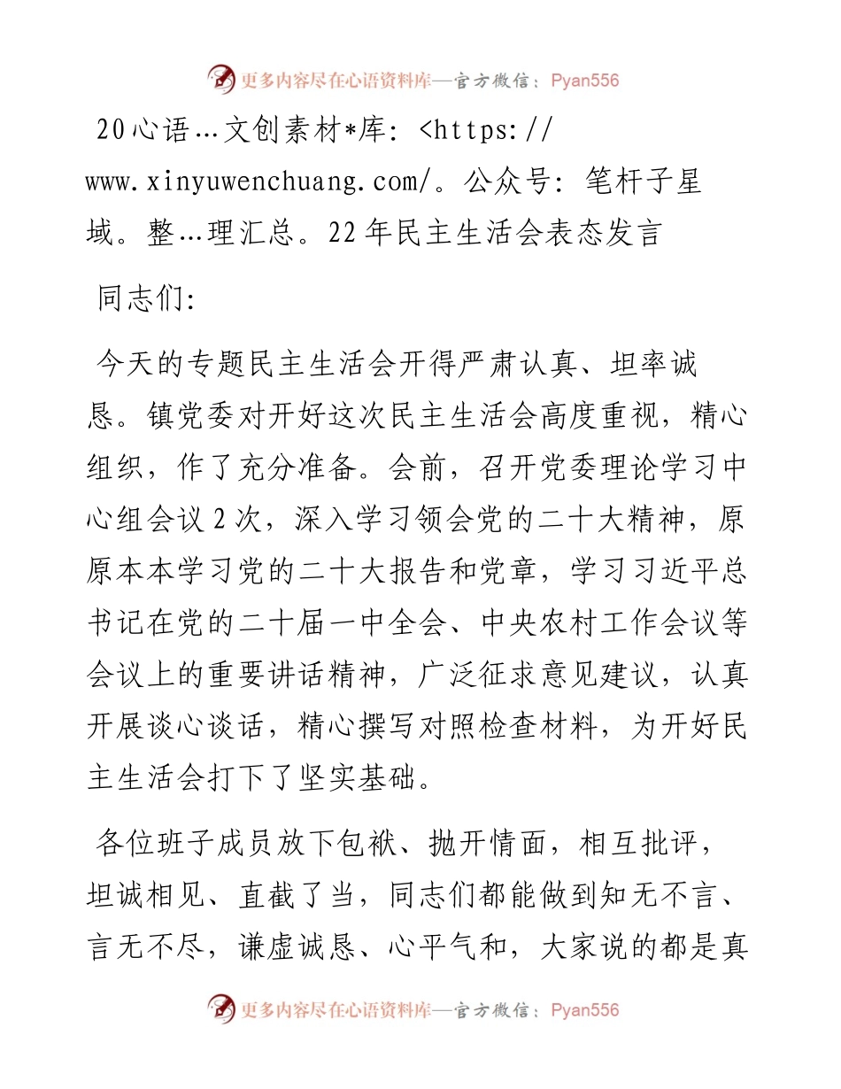 民主生活会表态发言.docx_第1页
