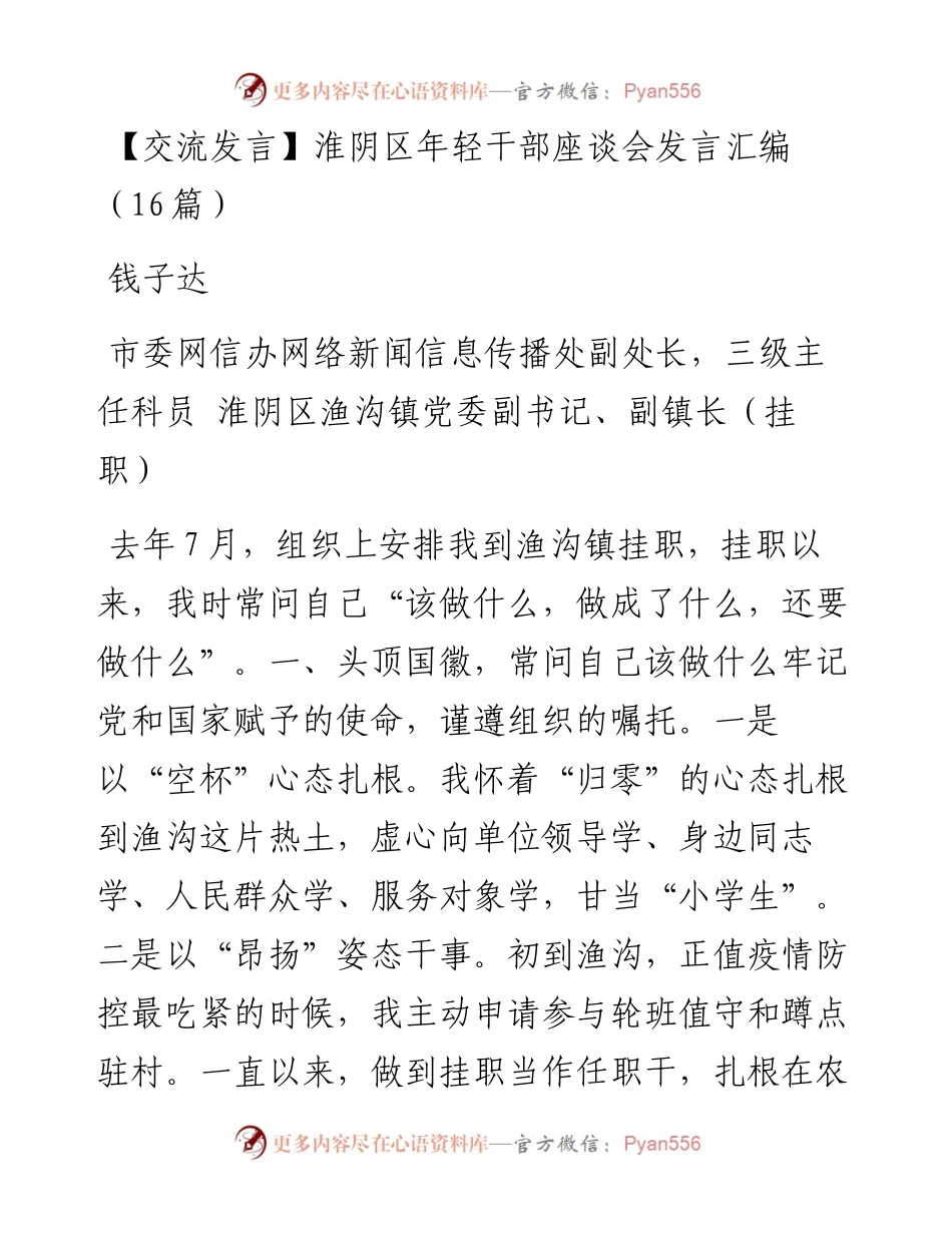 文汇系列4714--淮阴区年轻干部座谈会发言汇编（16篇）.docx_第1页