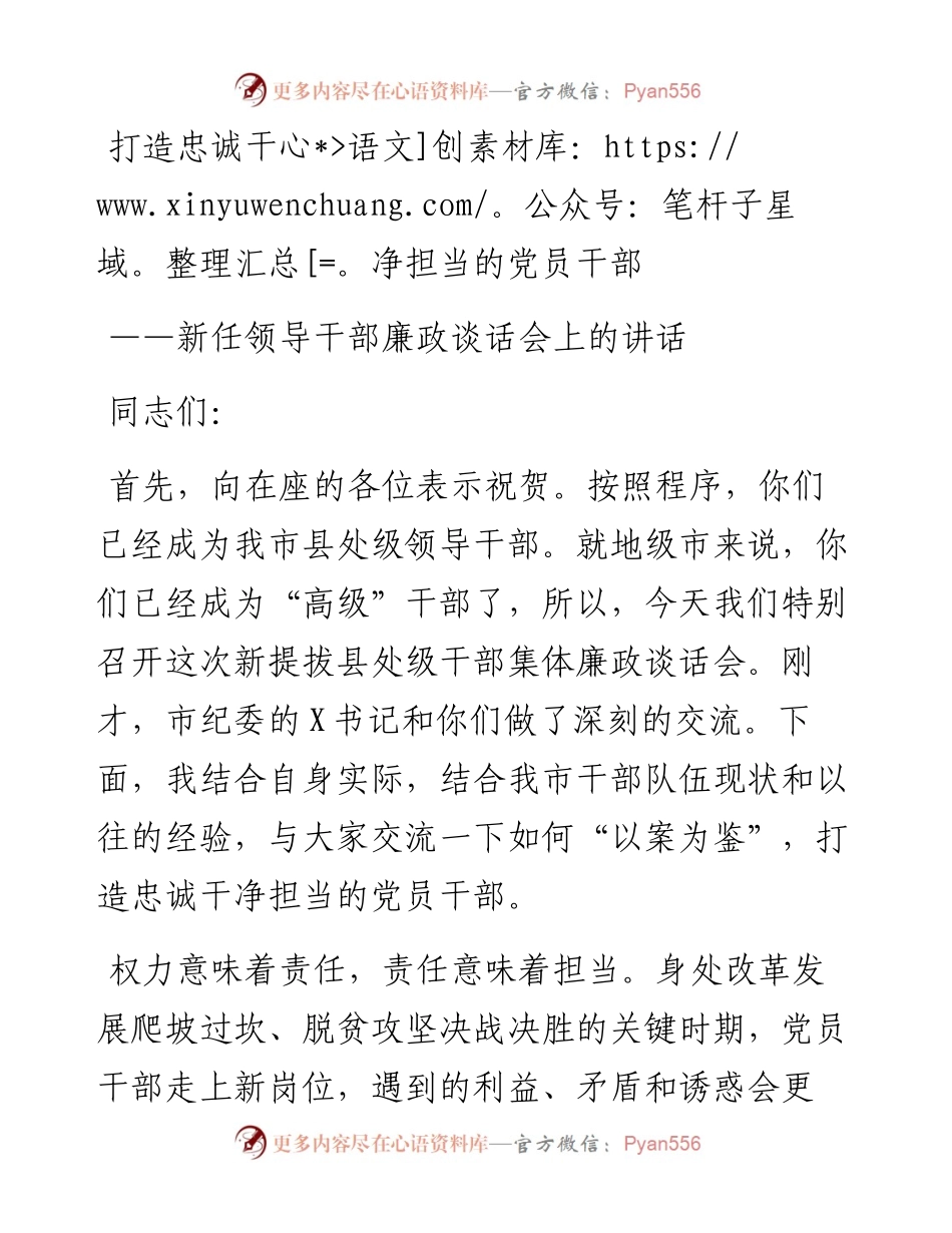 新任领导干部廉政谈话会上的讲话.docx_第1页