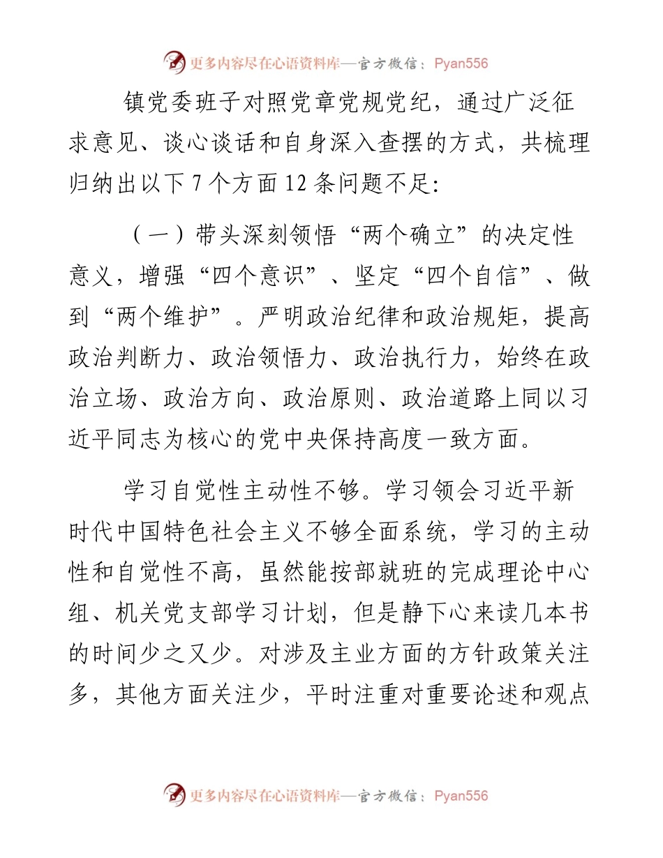 镇党委班子度民主生活会对照检查材料.docx_第2页