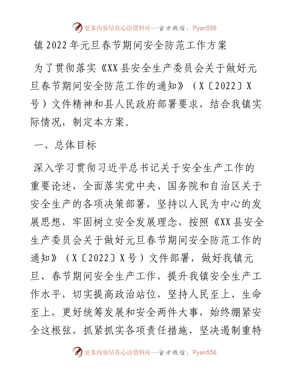 镇元旦春节期间安全防范工作方案.docx_第1页