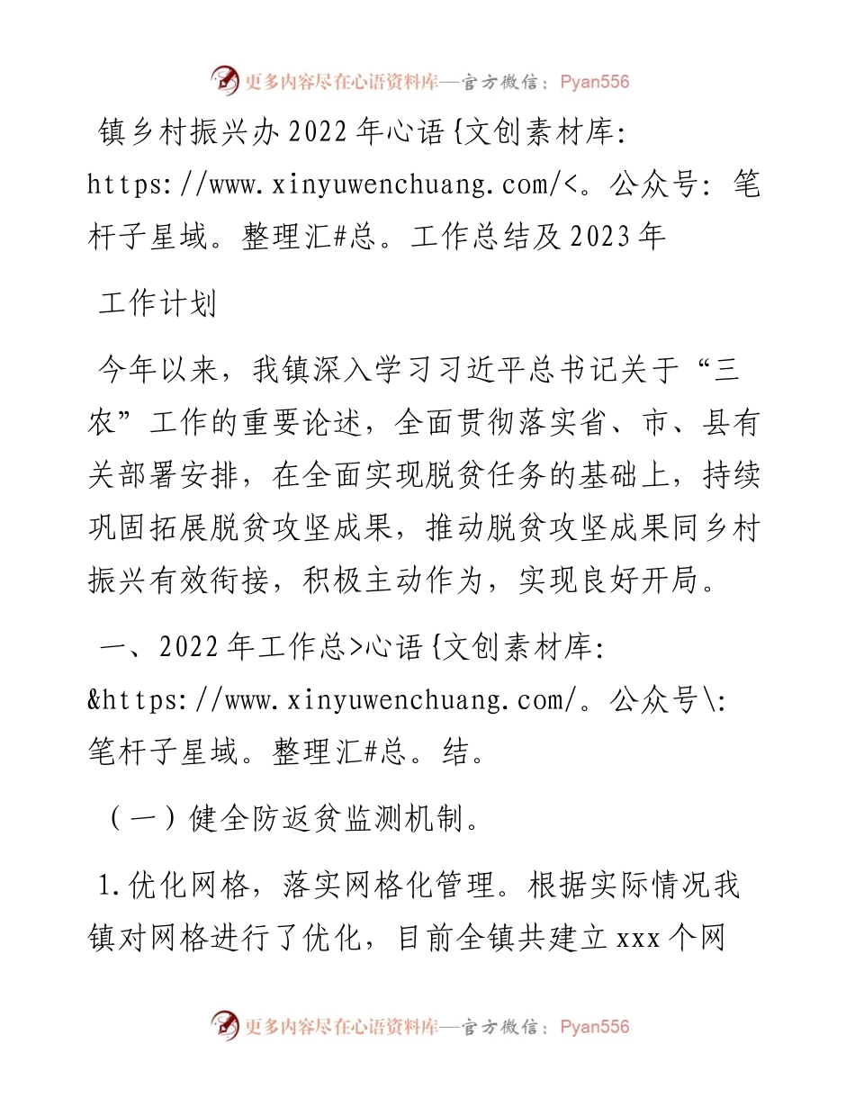 镇乡村振兴办工作总结及2023年工作计划.docx_第1页