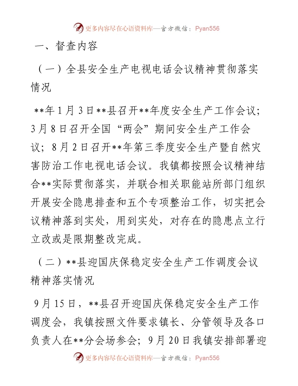 迎国庆保稳定安全生产工作督查落实情况汇报材料.docx_第2页