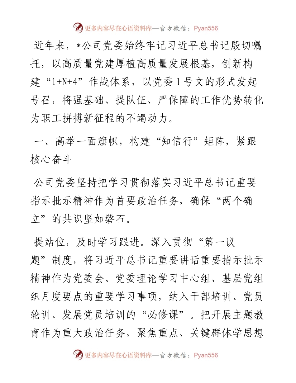 经验交流：构建“1+N+4”体系 以高质量党建引领高质量发展.docx_第1页