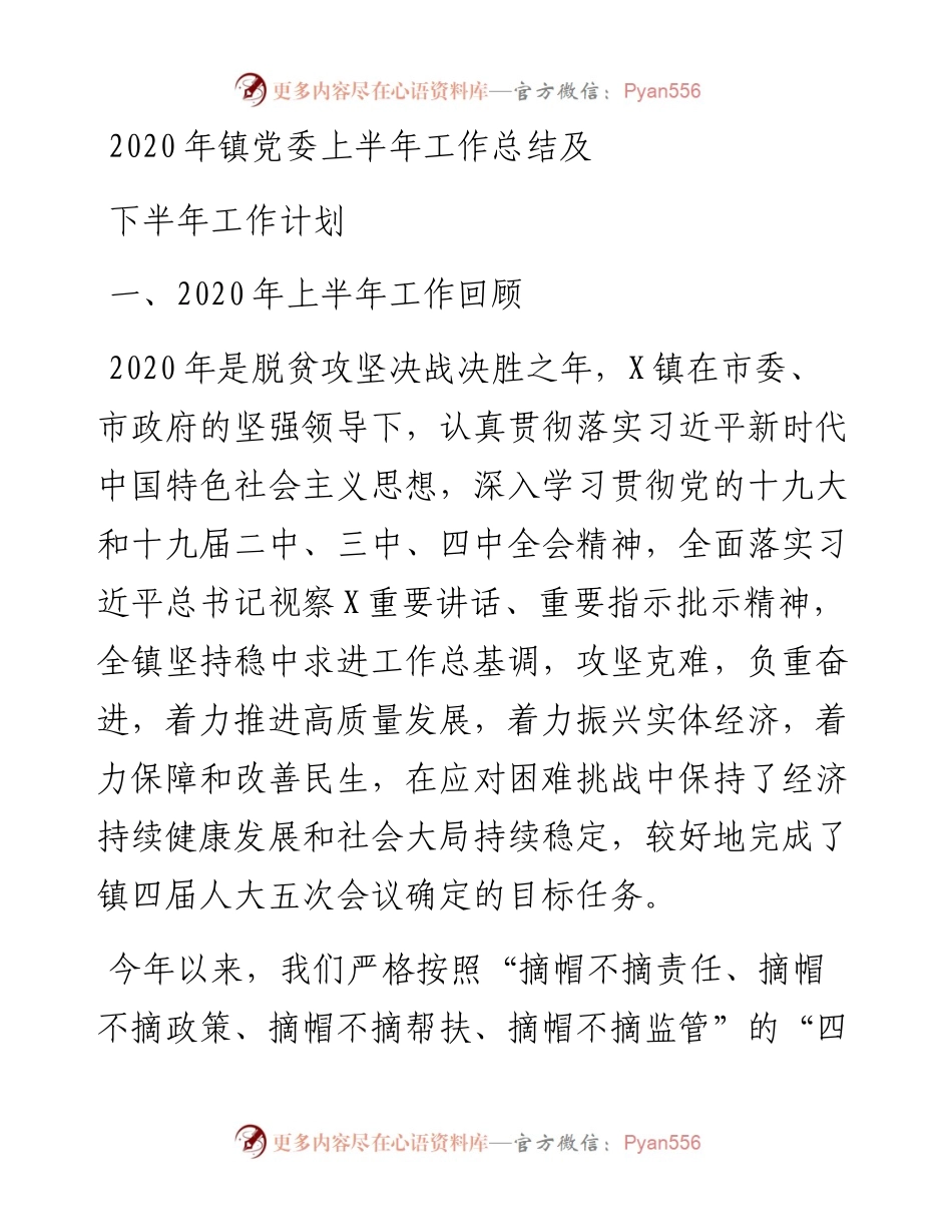 镇党委上半年工作总结及下半年工作计划.docx_第1页