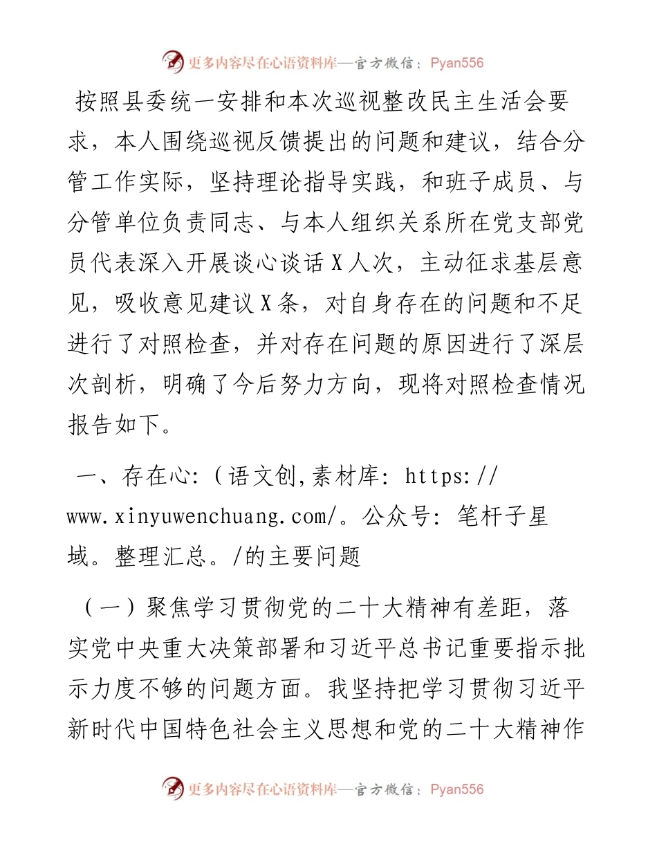 组织部长巡视整改专题民主生活会对照检查材料.docx_第1页