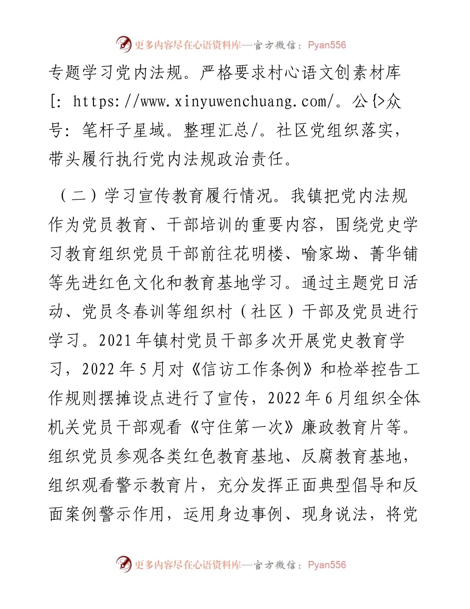 镇关于党内法规责任制执行情况的自查报告.docx_第2页