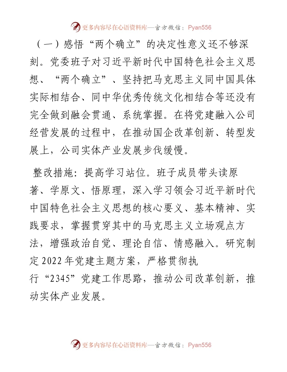 集团公司党委专题民主生活会领导班子整改方案.docx_第2页
