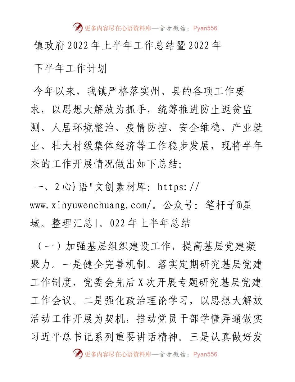 镇政府上半年工作总结暨下半年工作计划.docx_第1页