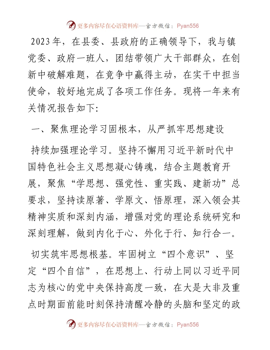 镇党委书记2023年度述职述德述廉报告.docx_第1页