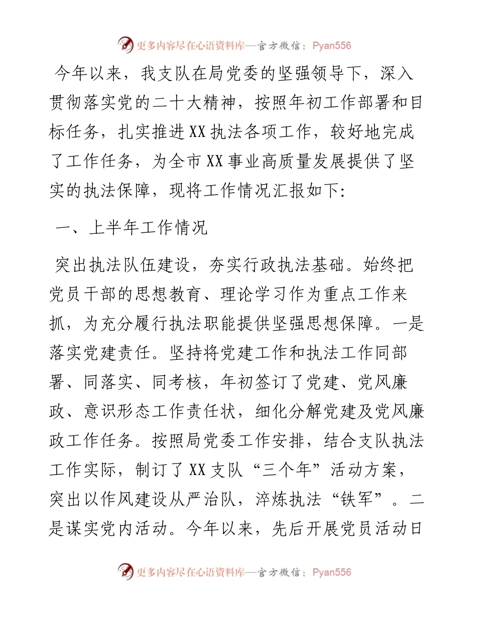 行政执法支队2023年上半年工作总结.docx_第1页