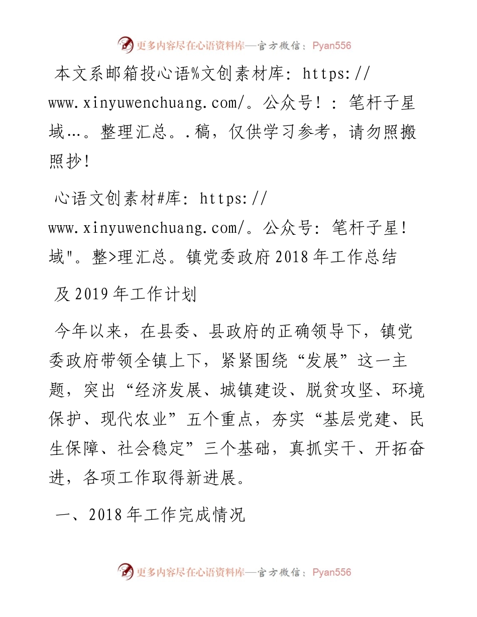 镇党委政府工作总结及工作计划(范文).docx_第1页