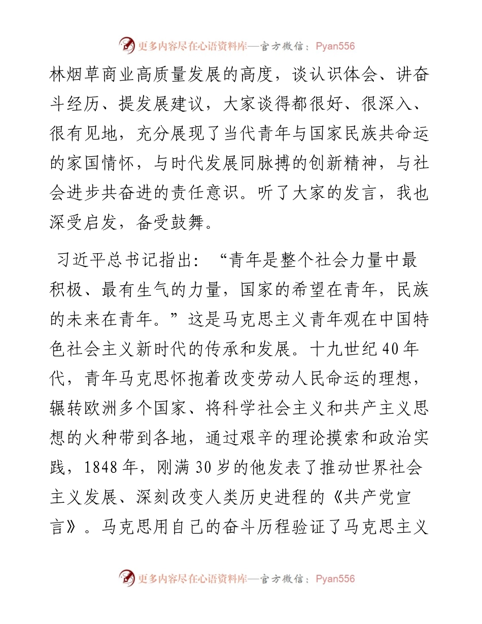 范文系列3803王志勇：在“奋斗青春、强企有我”青年干部职工座谈会上的讲话.docx_第2页