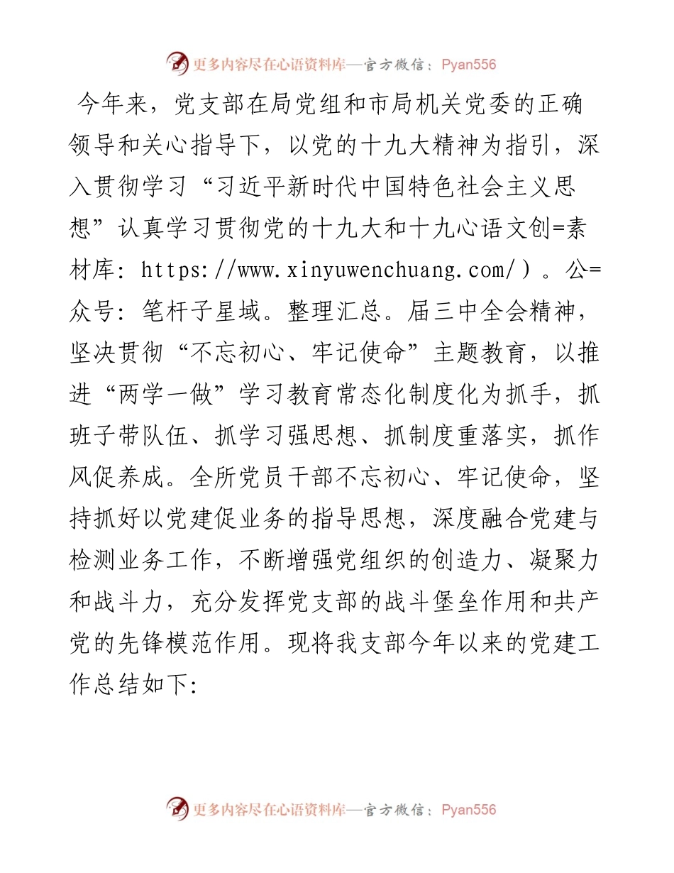 质检所党支部工作汇报材料.docx_第1页
