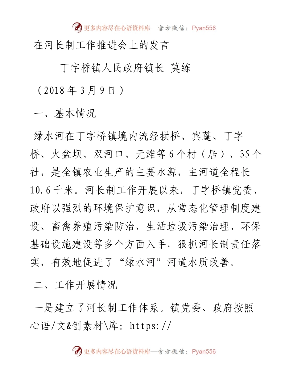 莫练：在河长制工作推进会上的发言.docx_第1页