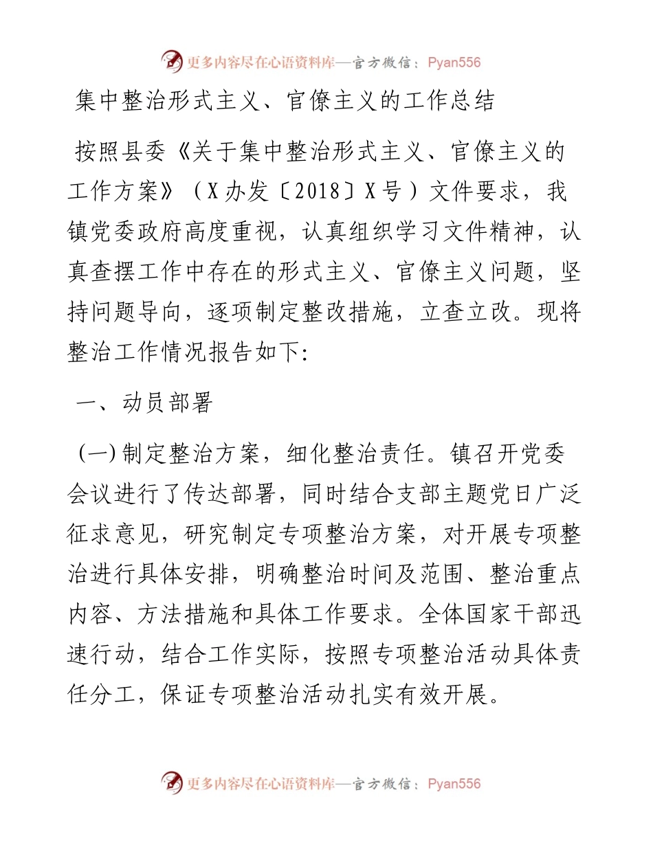 集中整治形式主义官僚主义的工作总结(1).docx_第1页