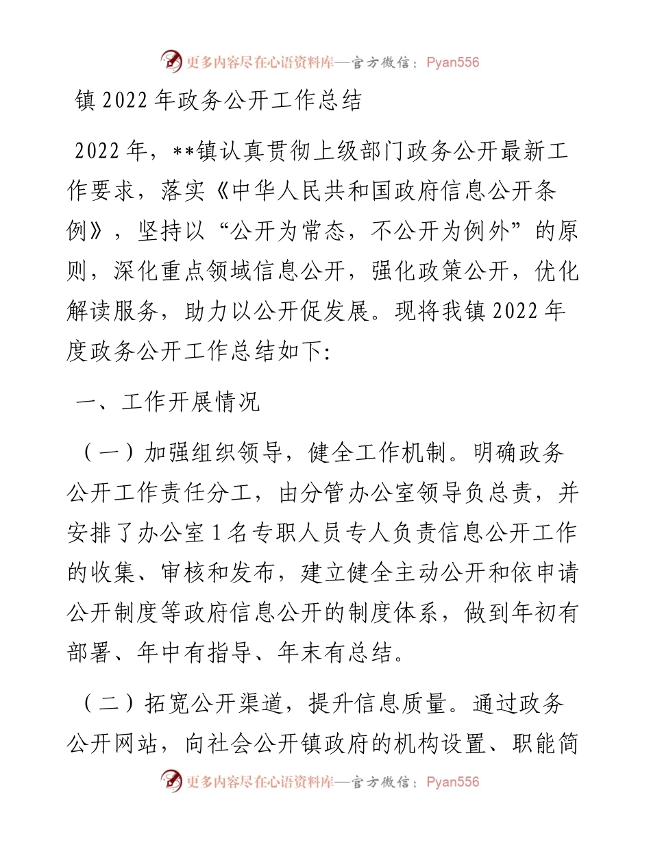 镇政务公开工作总结.docx_第1页