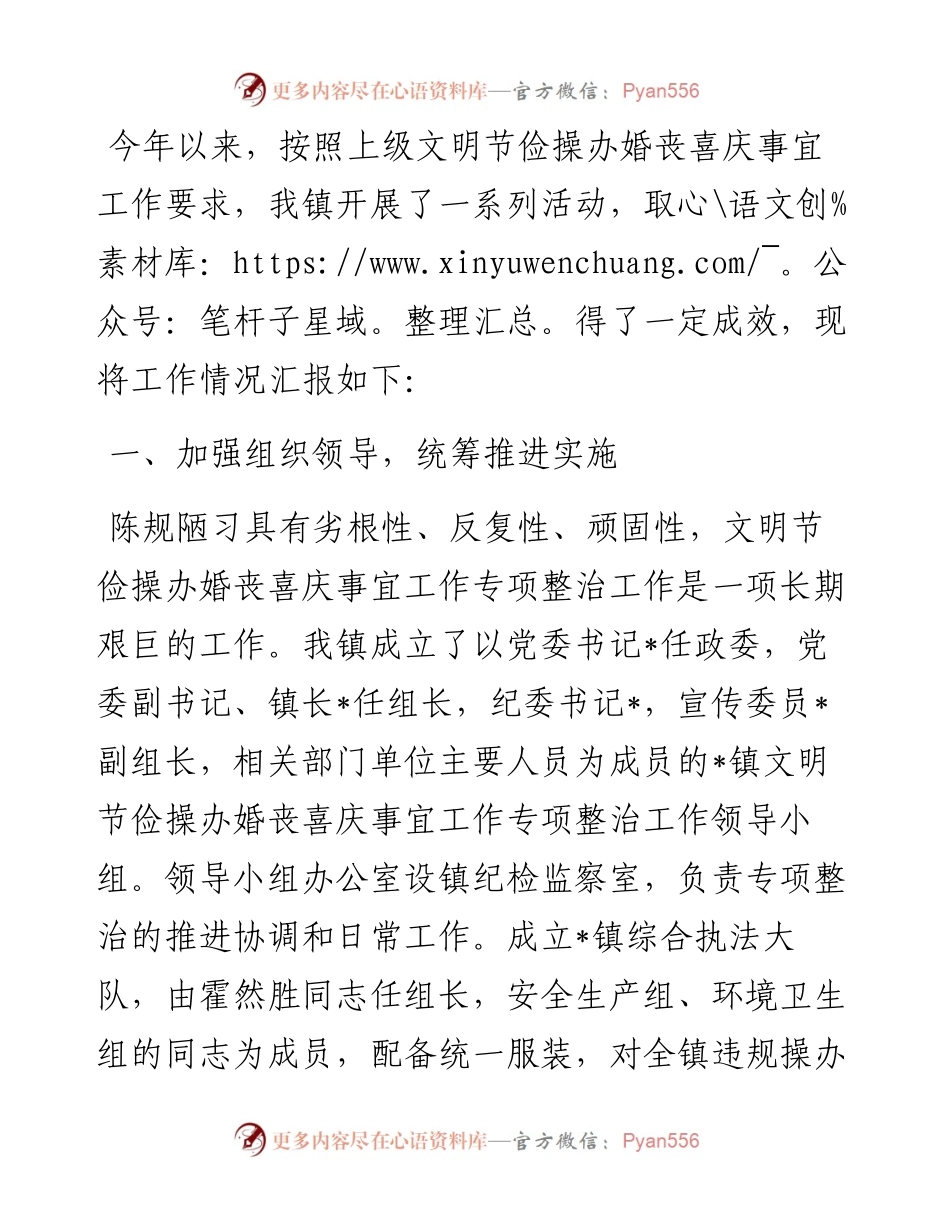 镇文明节俭操办婚丧喜庆事宜工作总结.docx_第1页