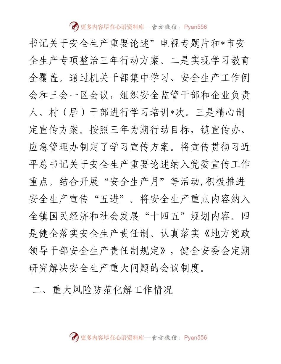 镇安全生产专项整治三年行动和重大风险防范化解工作情况汇报.docx_第2页