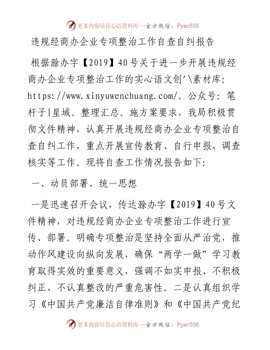 违规经商办企业专项整治工作自查自纠报告.docx_第1页