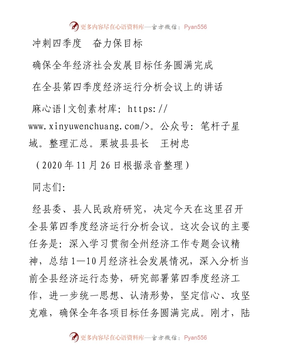 范文系列944麻栗坡县县长王树忠：在全县第四季度经济运行分析会议上的讲话.docx_第1页