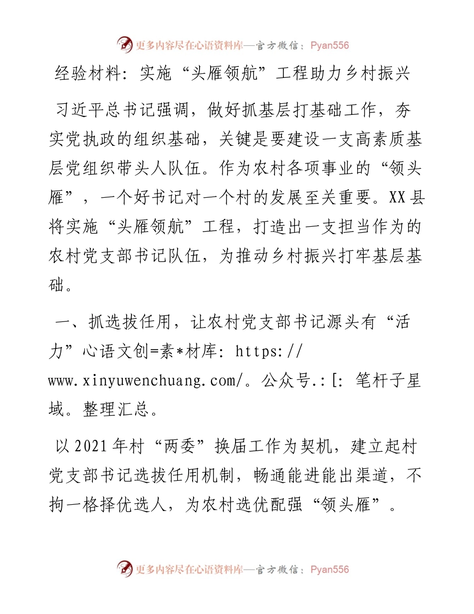 经验材料：实施“头雁领航”工程助力乡村振兴.docx_第1页