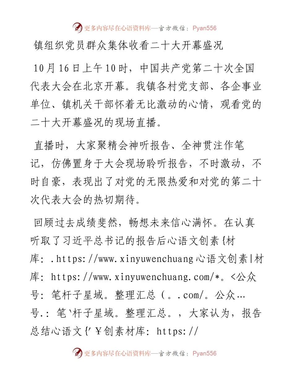 镇组织党员群众集体收看二十大开幕盛况.docx_第1页