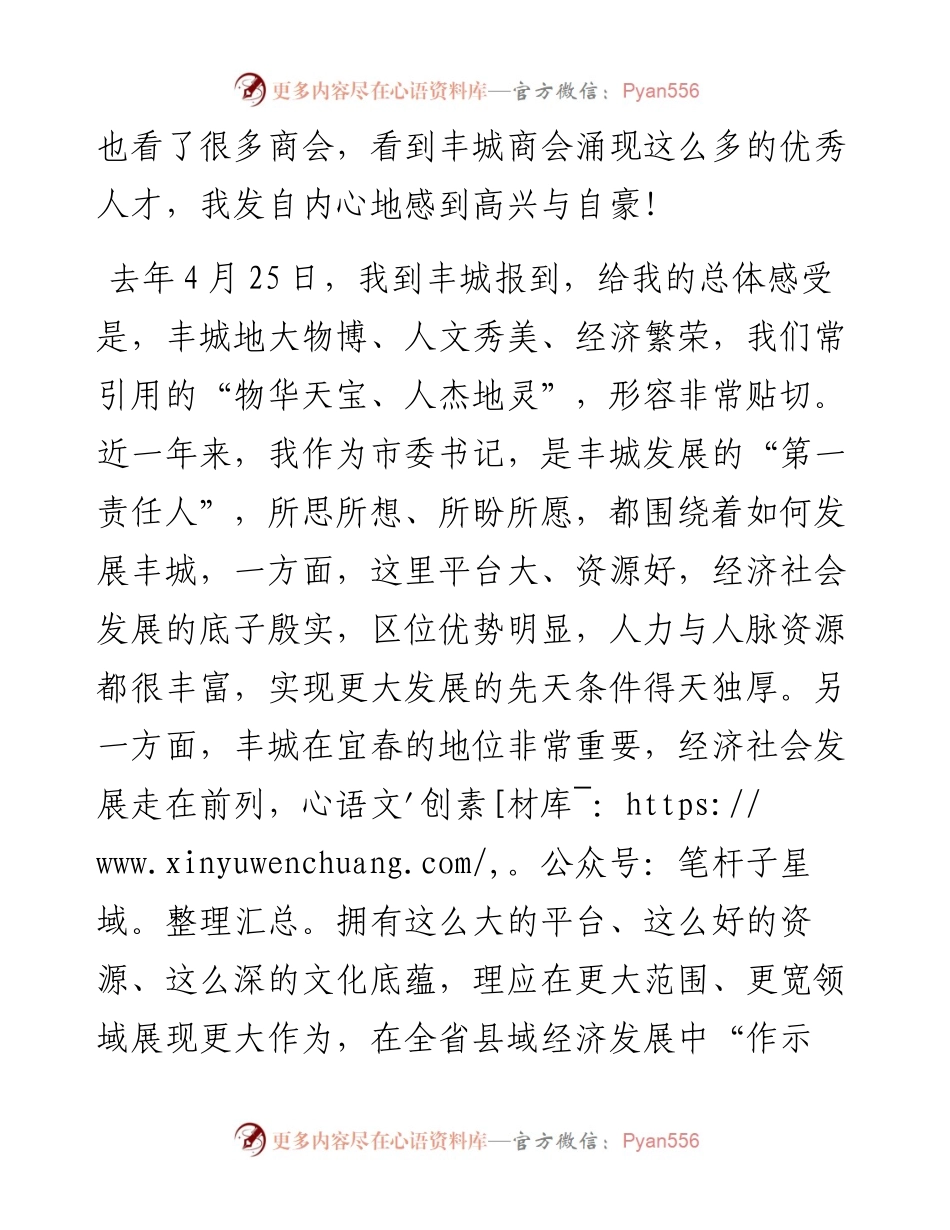范文系列1377丰城市委书记李晓楚：在广东省丰城商会座谈时的讲话.docx_第2页