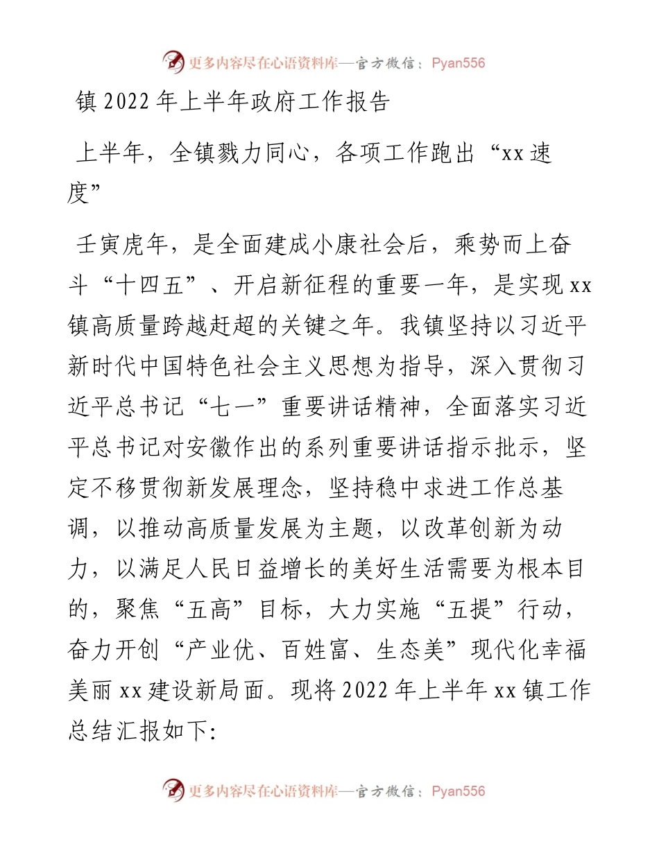 镇上半年政府工作报告.docx_第1页