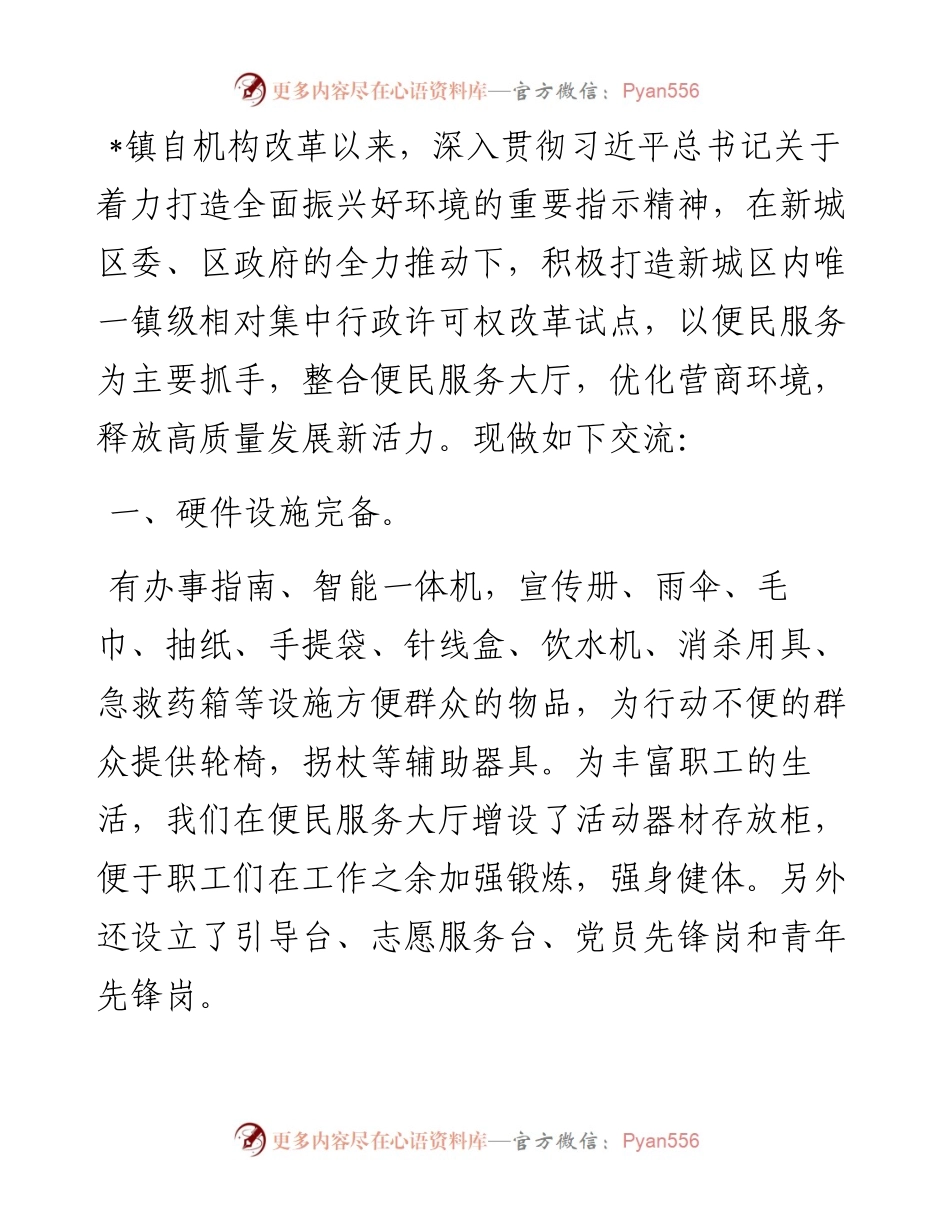 镇人民政府党群服务大厅建设情况汇报.docx_第1页