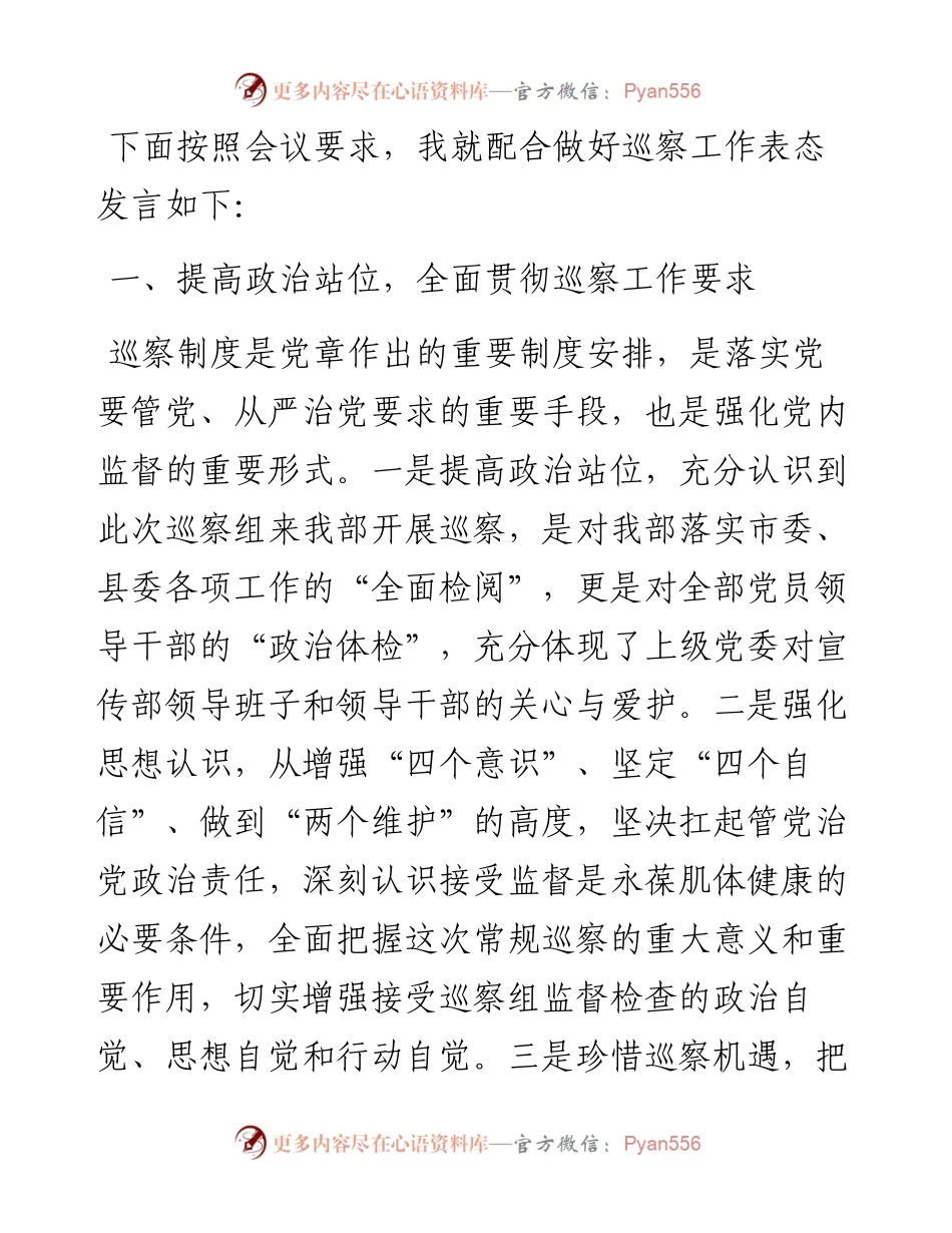 被巡察单位在市委巡察组巡察宣传部工作动员会议上的表态发言.docx_第2页