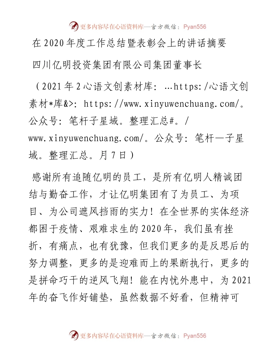 范文系列1200四川亿明投资集团有限公司集团董事长：在度工作总结暨表彰会上的讲话摘要.docx_第1页