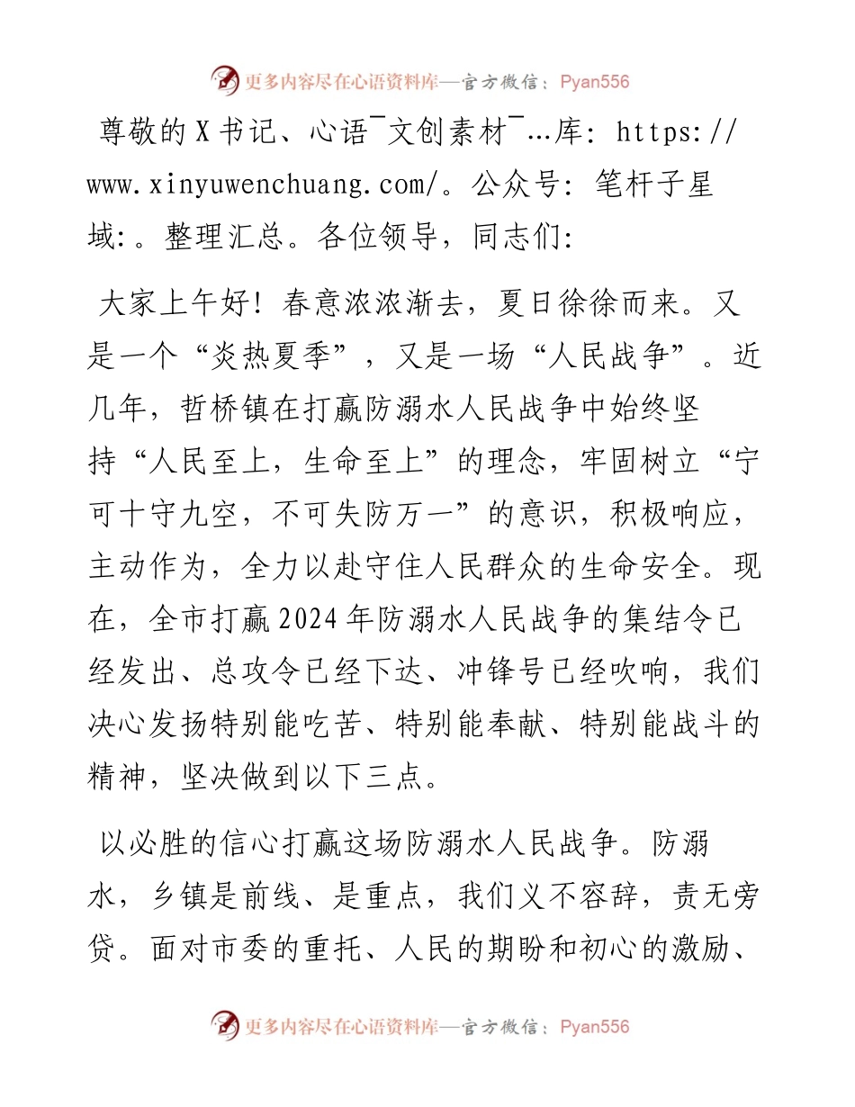 镇党委书记在全市防溺水大会上的表态发言.docx_第1页