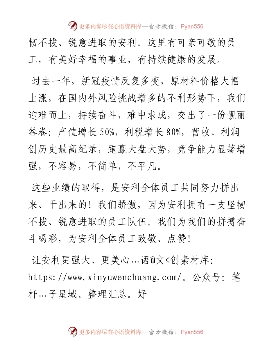 范文系列3080安徽安利材料科技股份有限公司董事长姚和平：在安利股份新春联欢表彰活动上的讲话.docx_第2页