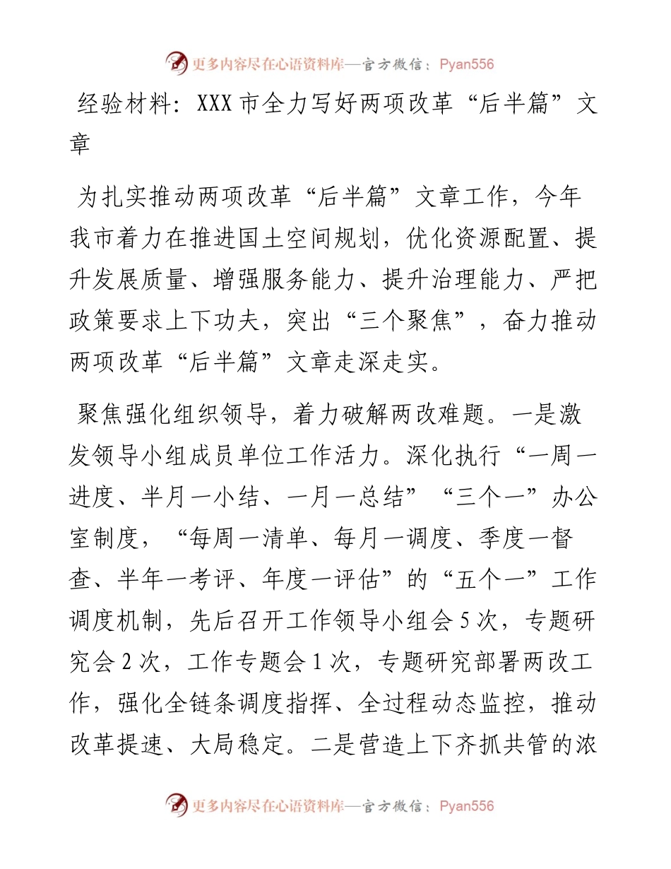 经验材料：XXX市全力写好两项改革“后半篇”文章.docx_第1页