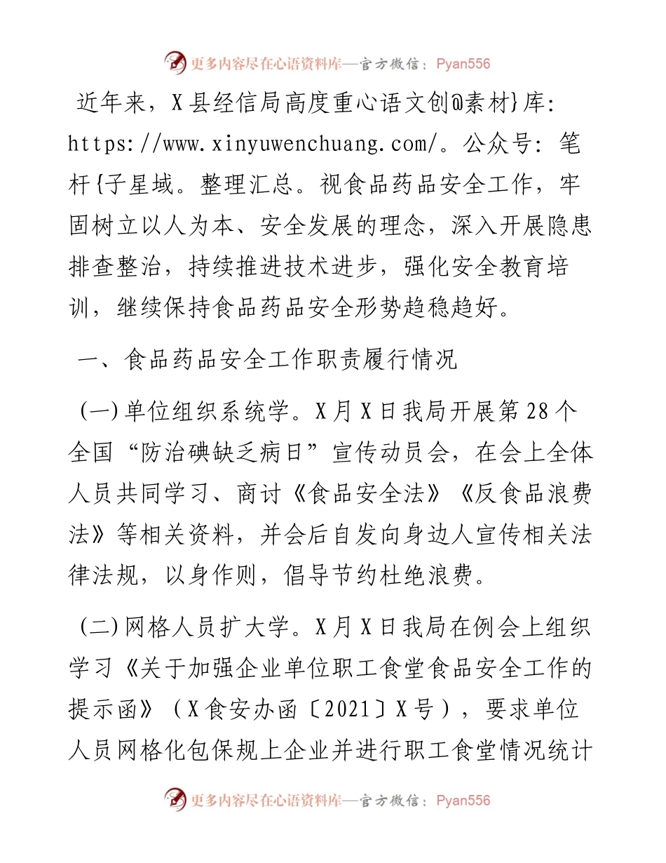 经信局食品安全工作总结.docx_第1页