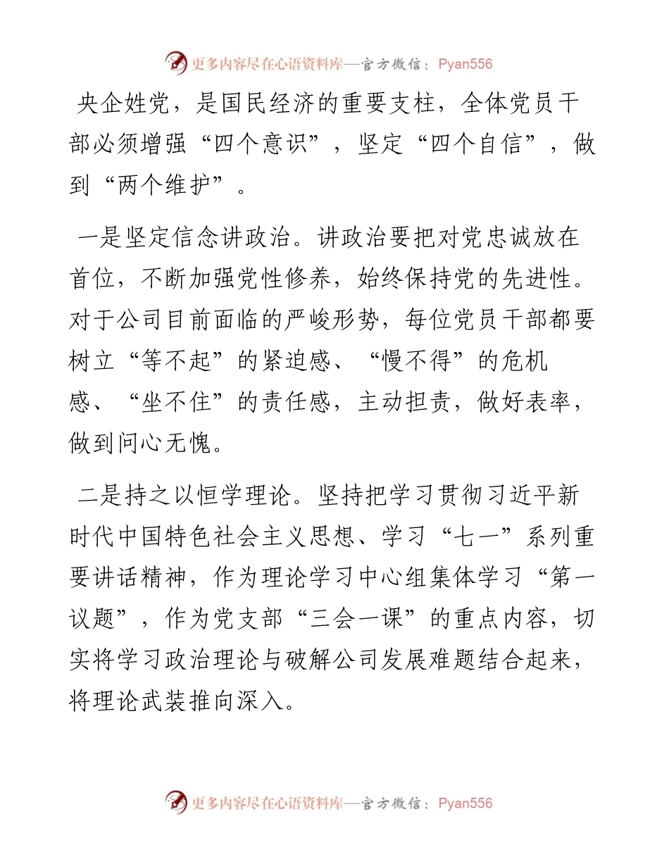 范文系列2024中冶国际董事长杨若冰：在参加第一党支部党史学习教育专题组织生活会上的讲话.docx_第2页