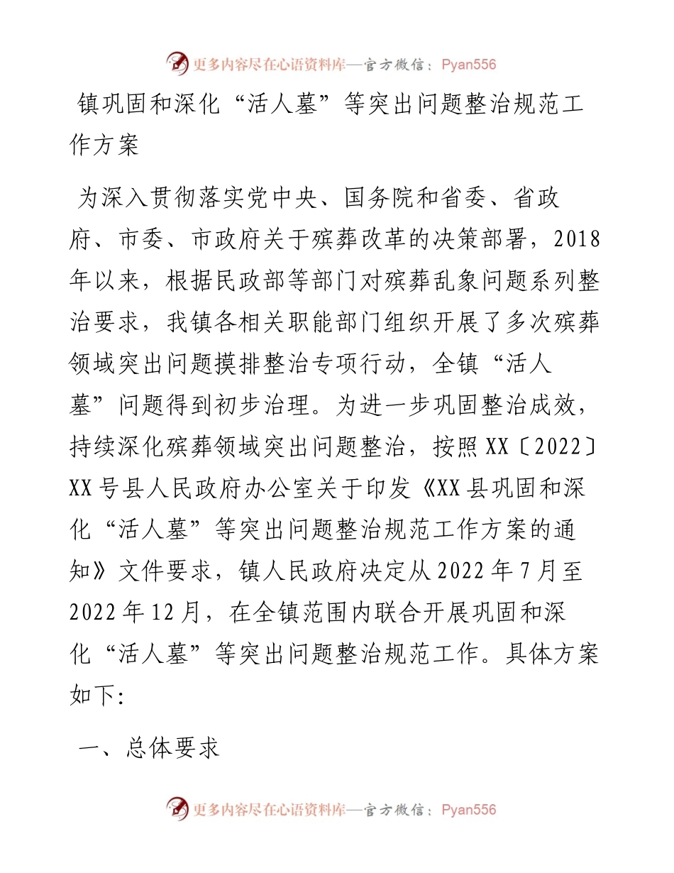 镇巩固和深化“活人墓”等突出问题整治规范工作方案.docx_第1页