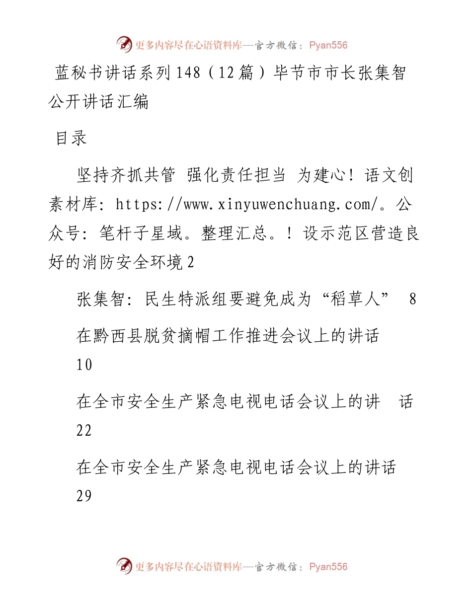 讲话系列148（12篇）毕节市市长张集智公开讲话汇编.docx_第1页