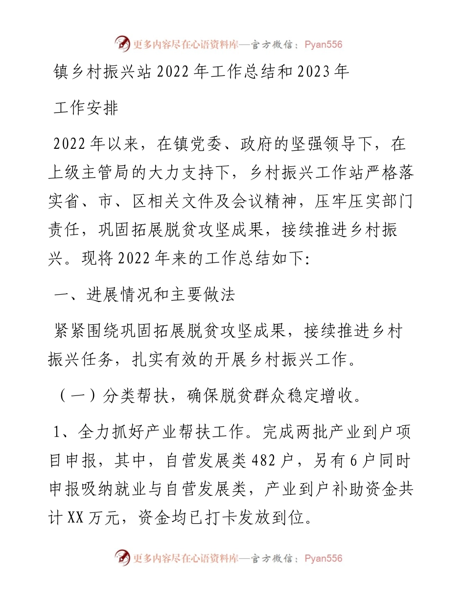 镇乡村振兴站工作总结和2023年工作安排.docx_第1页