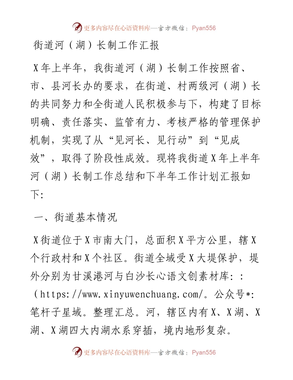 街道河（湖）长制工作汇报.docx_第1页