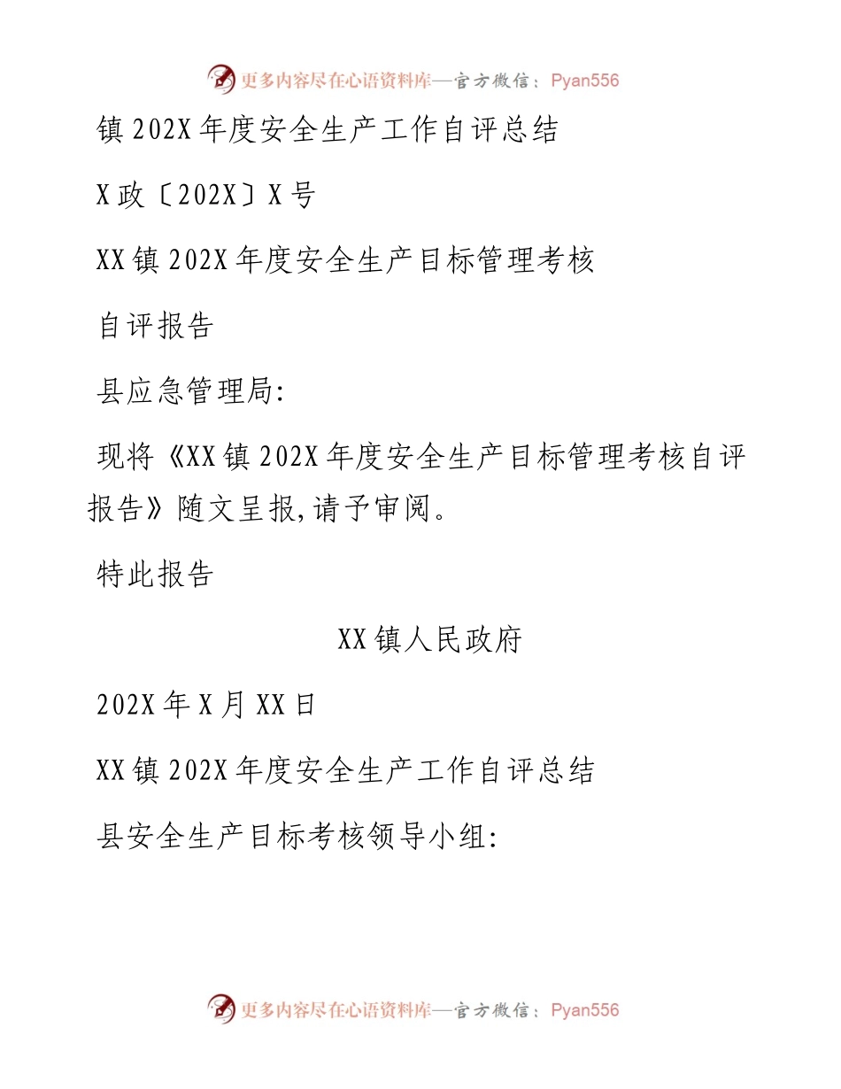 镇202X年度安全生产工作自评总结.docx_第1页