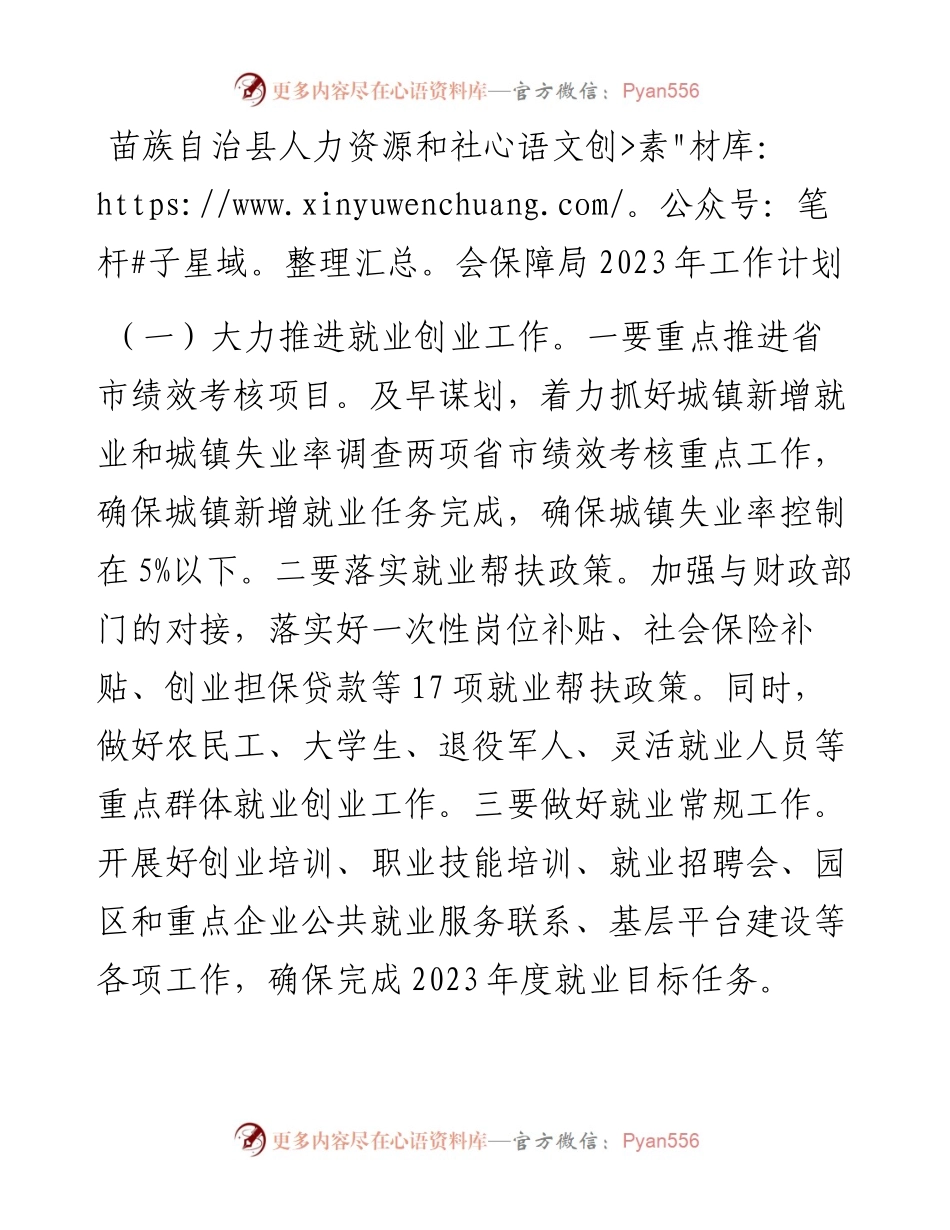 苗族自治县人力资源和社会保障局2023年工作计划.docx_第1页